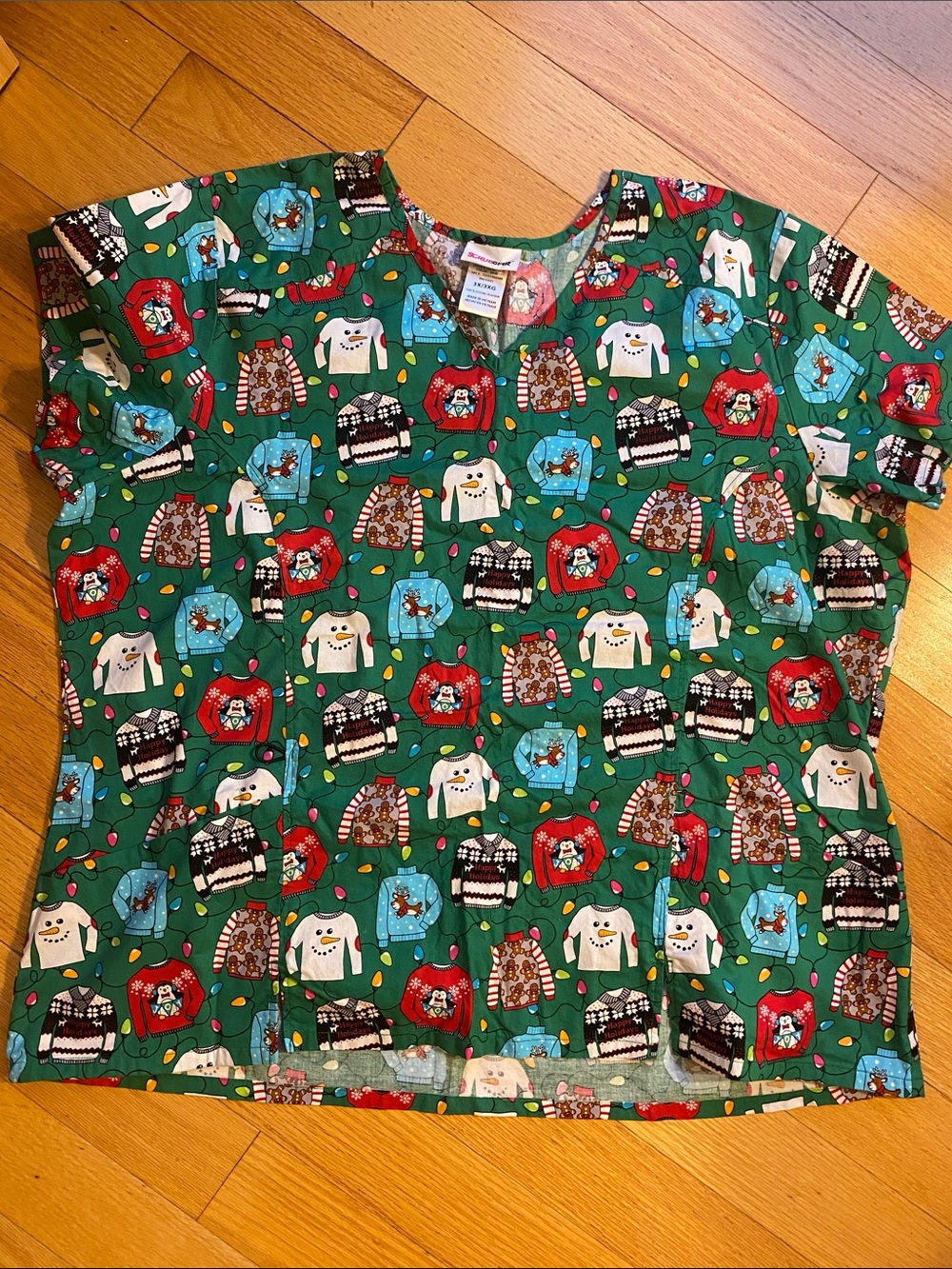 Scrubstar Green Holiday Ugly Christmas Sweater-Print Women’s Scrubs Nurse